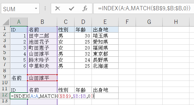 INDEXとMATCHの組み合わせ