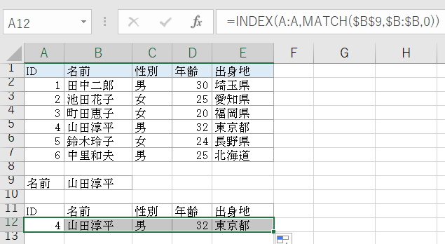 INDEXとMATCHの組み合わせ
