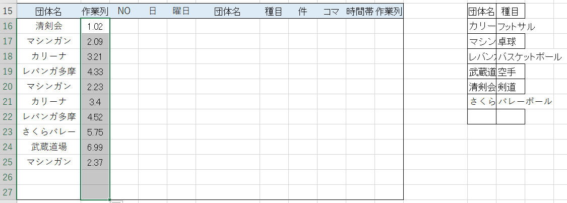左の作業列に関数入力